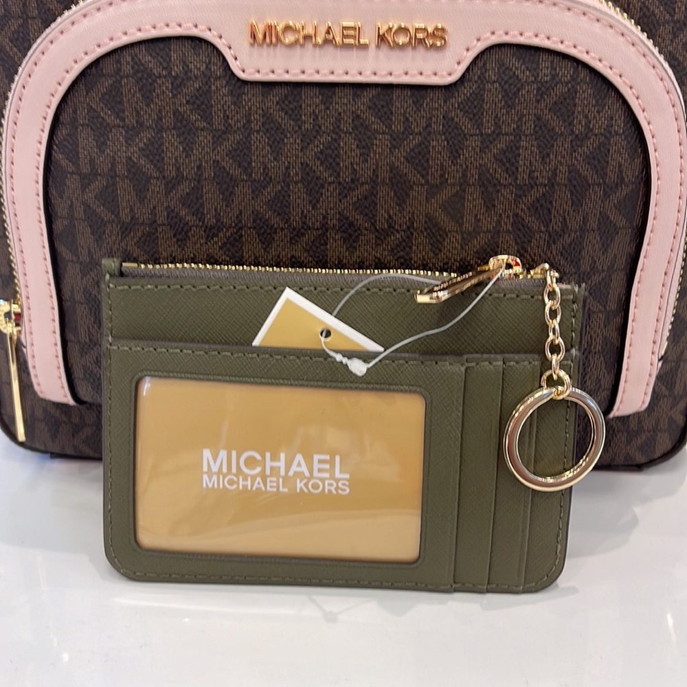 MICHAEL KORS SMALL TOP ZIP COINPOUCH WITH ID KEYCHAIN CARDHOLDER WALLET 
 OLIVE - Picture 11 of 16